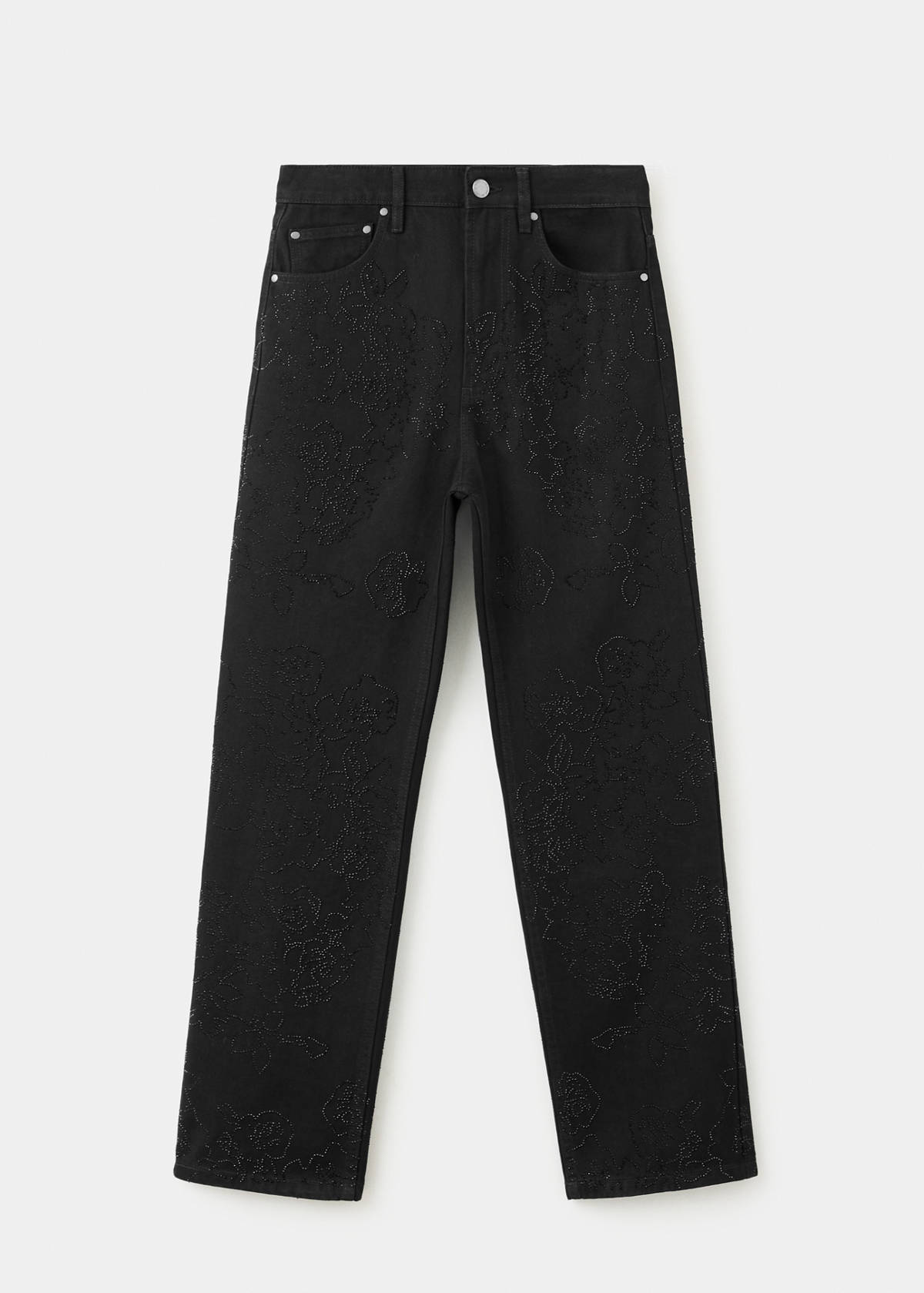 Straight-leg jeans with crystal detailing — Black denim