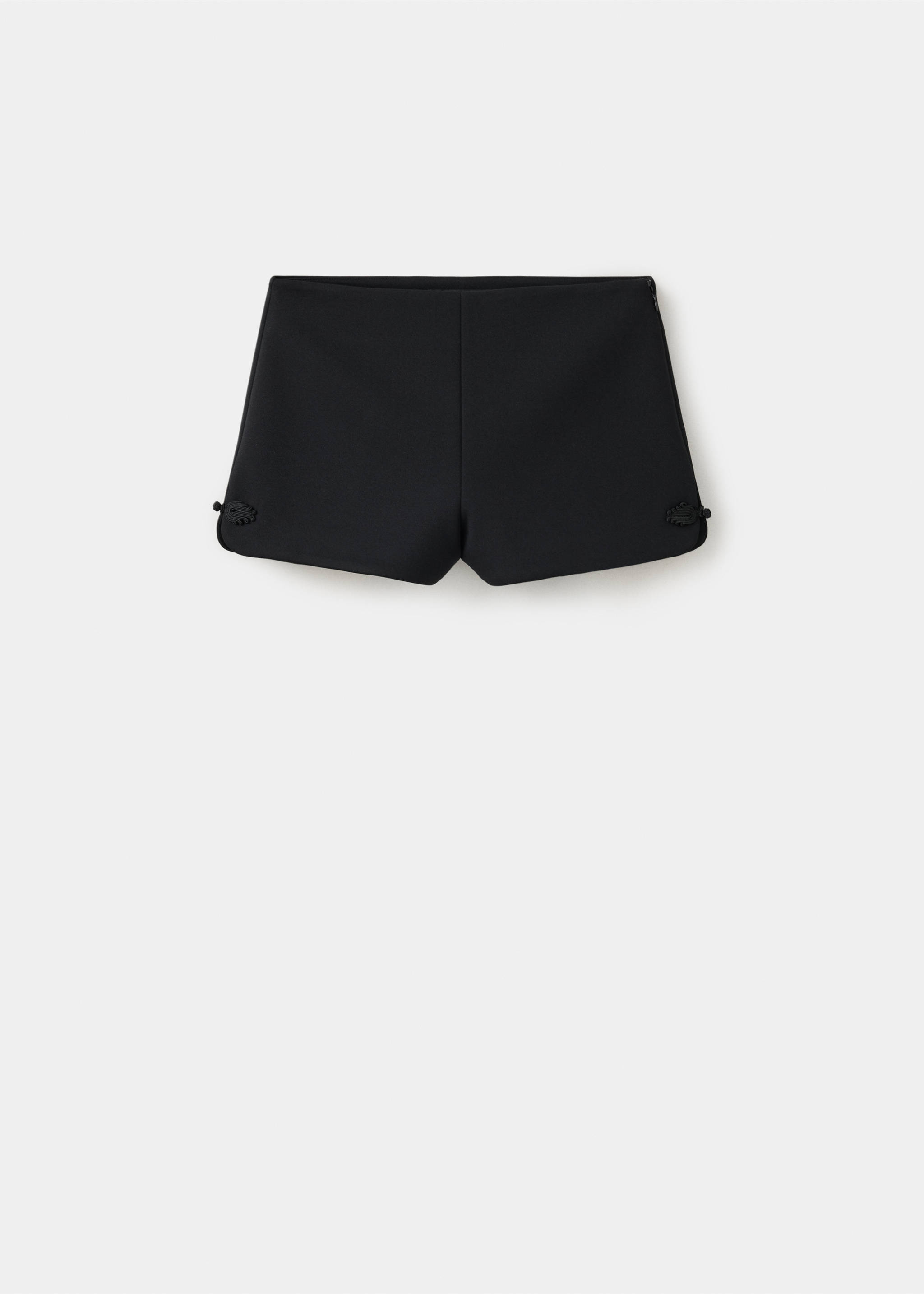 Black shorts with fitted silhouette and side knot details., Black. Ref: 37049123-00.