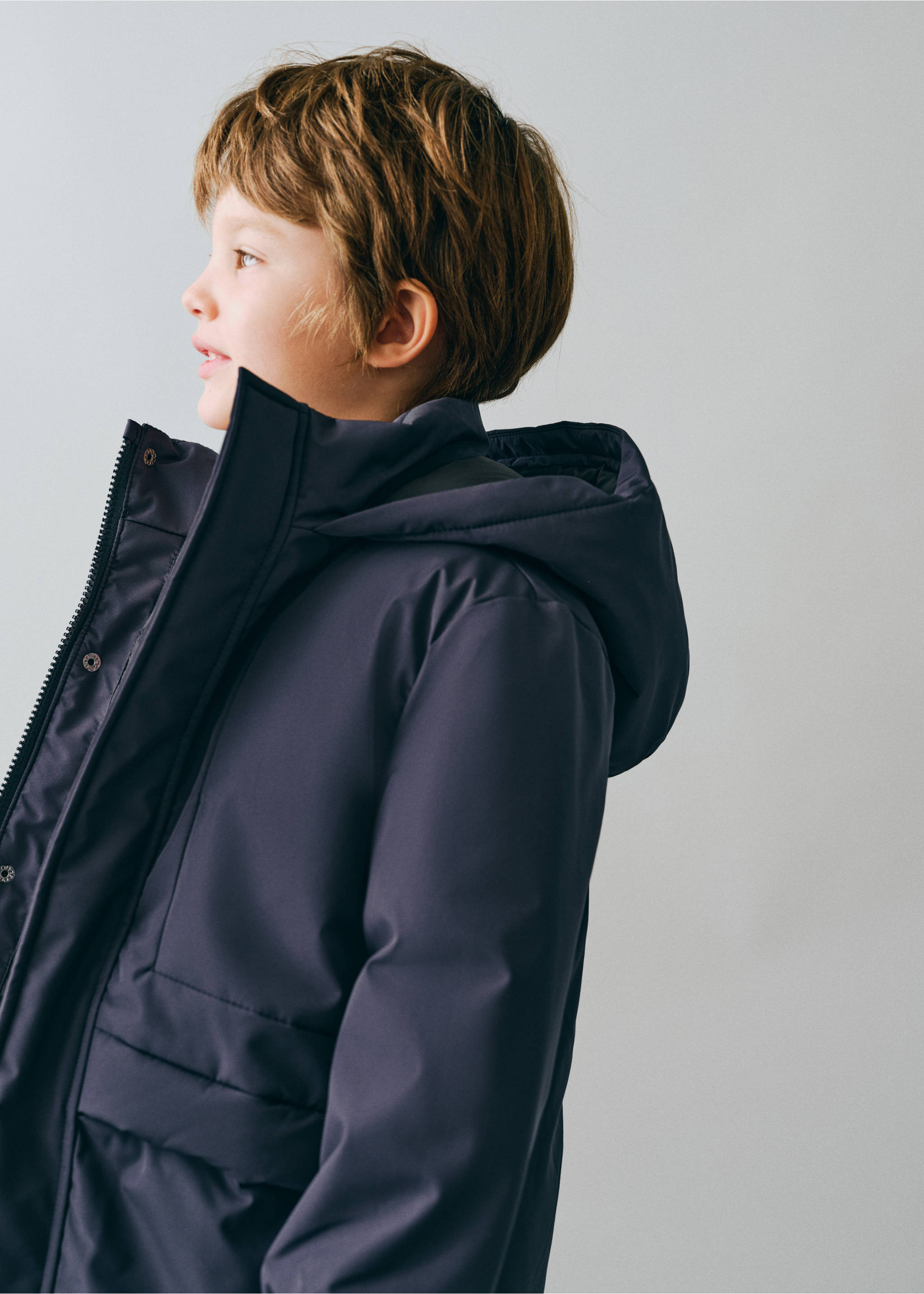 Dark navy blue anorak with a hood and high collar., Dark Navy. Ref: 37049128-00.