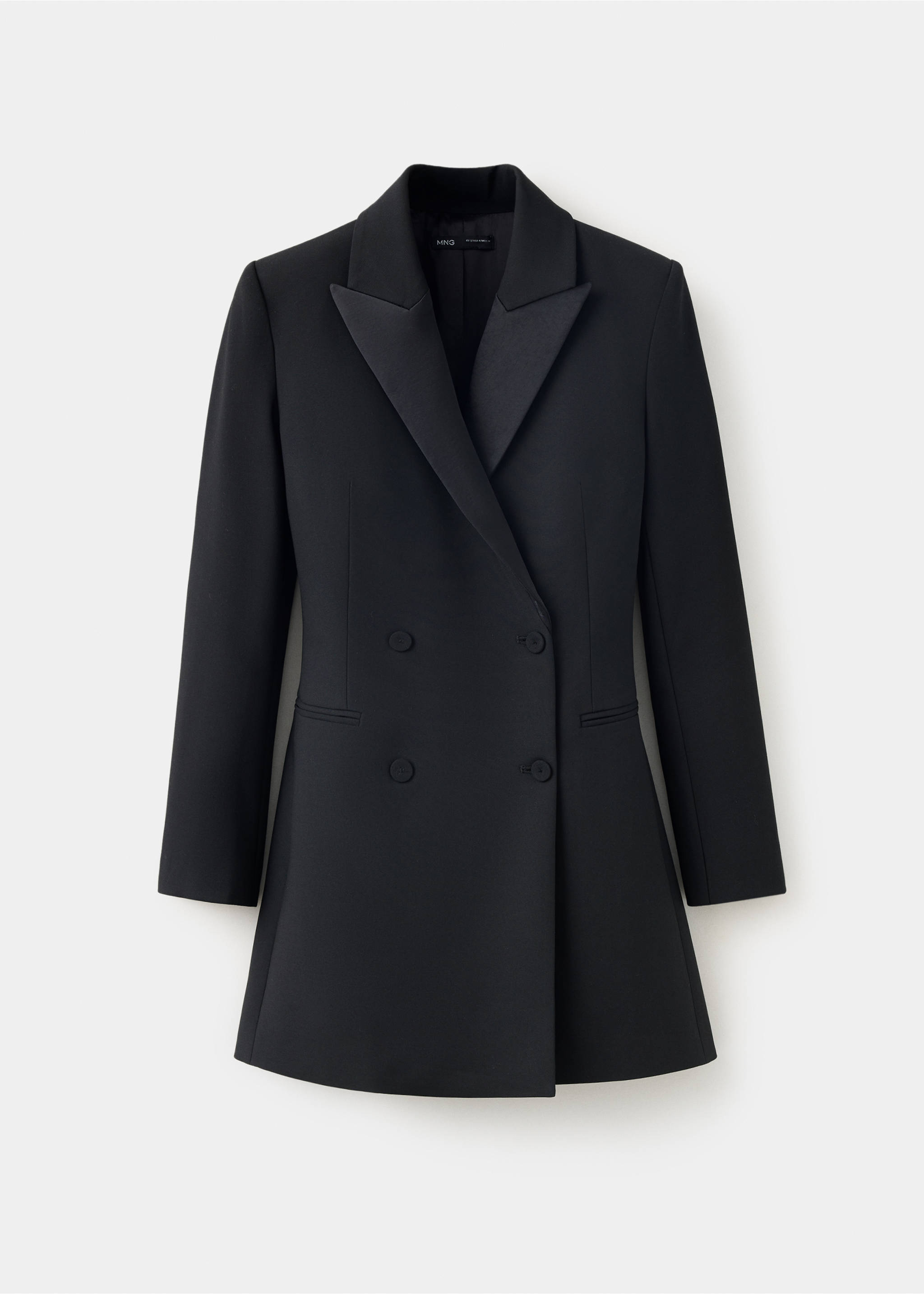 Black double-breasted blazer dress with satin peak lapels., Black. Ref: 37049131-00.