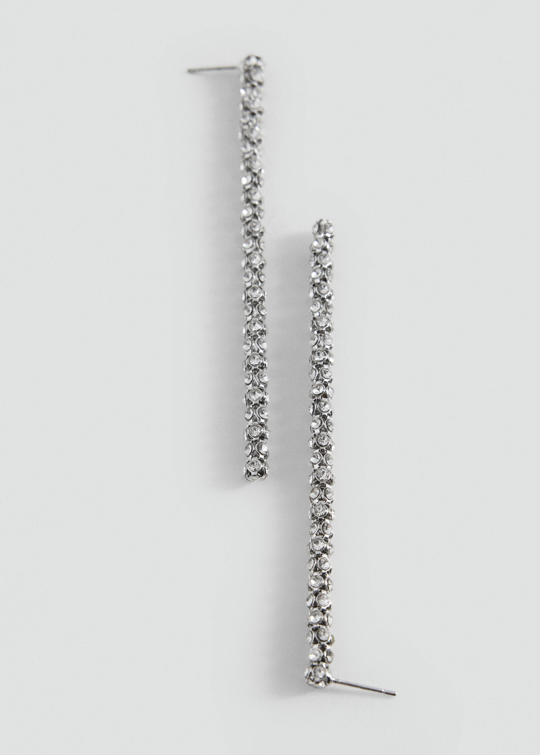 Silver-toned crystal-encrusted bar drop earrings.