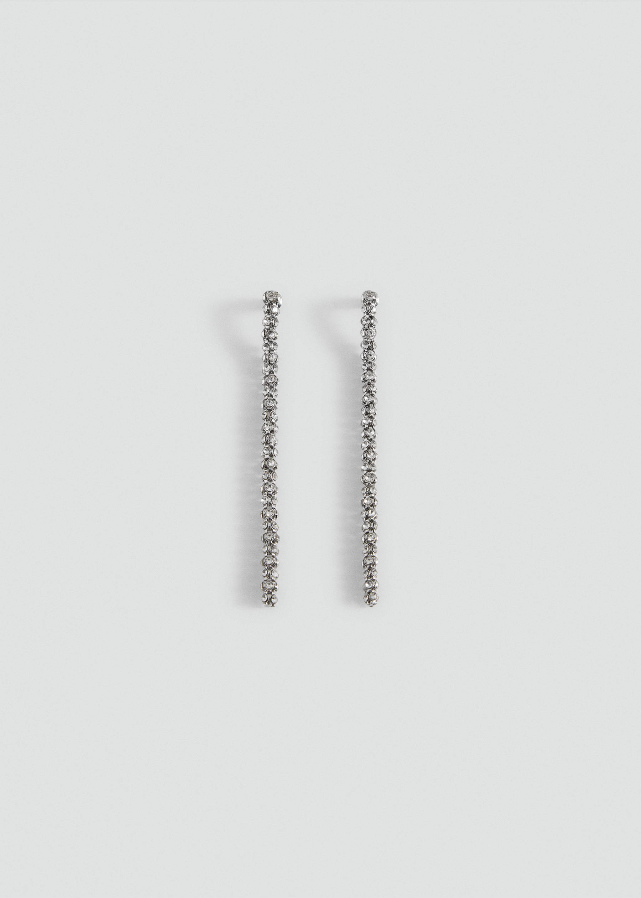 Silver rhinestone-encrusted long drop earrings., Silver. Ref: 37049132-00.