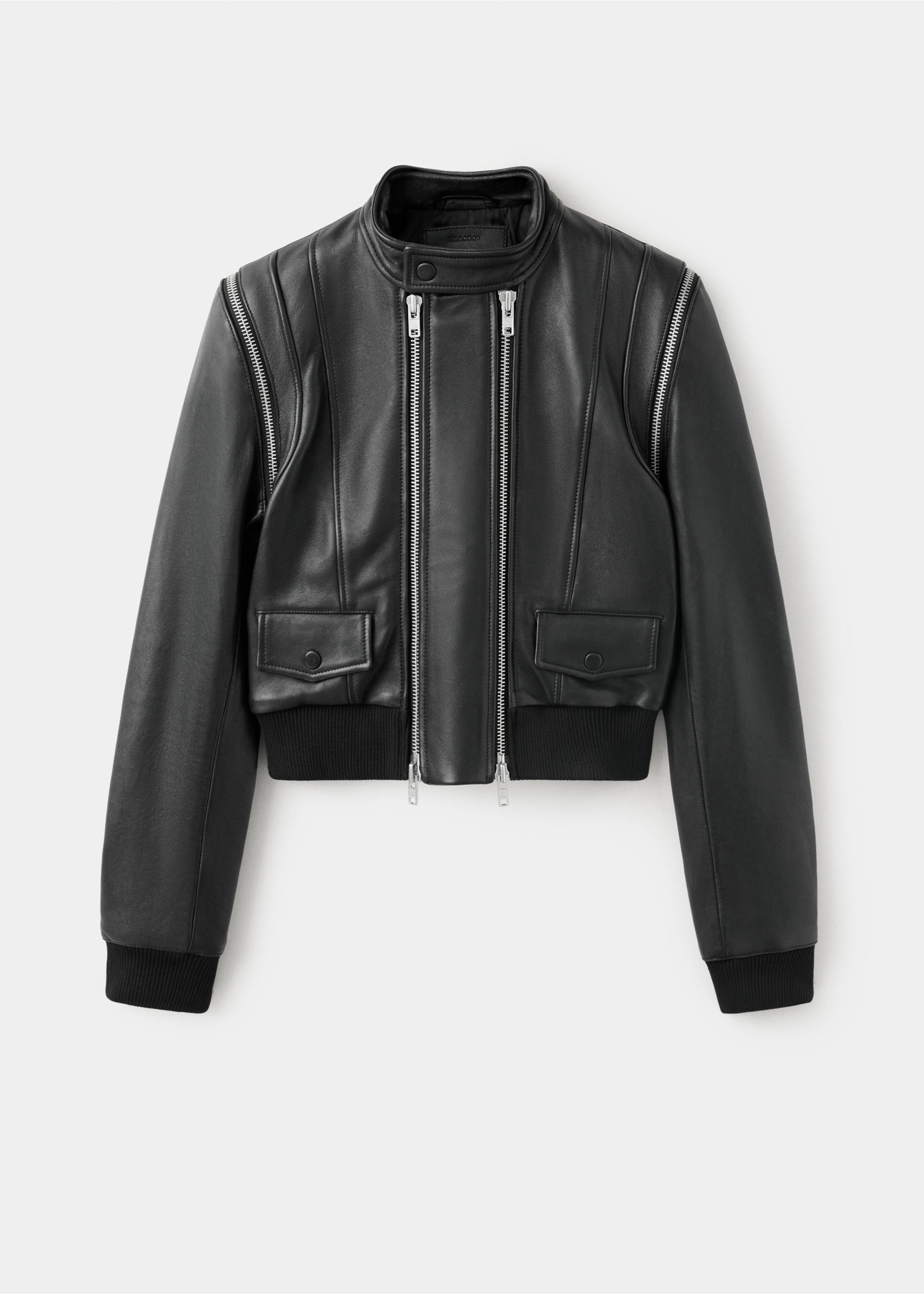 Leather biker jacket - Article without model, Black. Ref: 37049142-00.