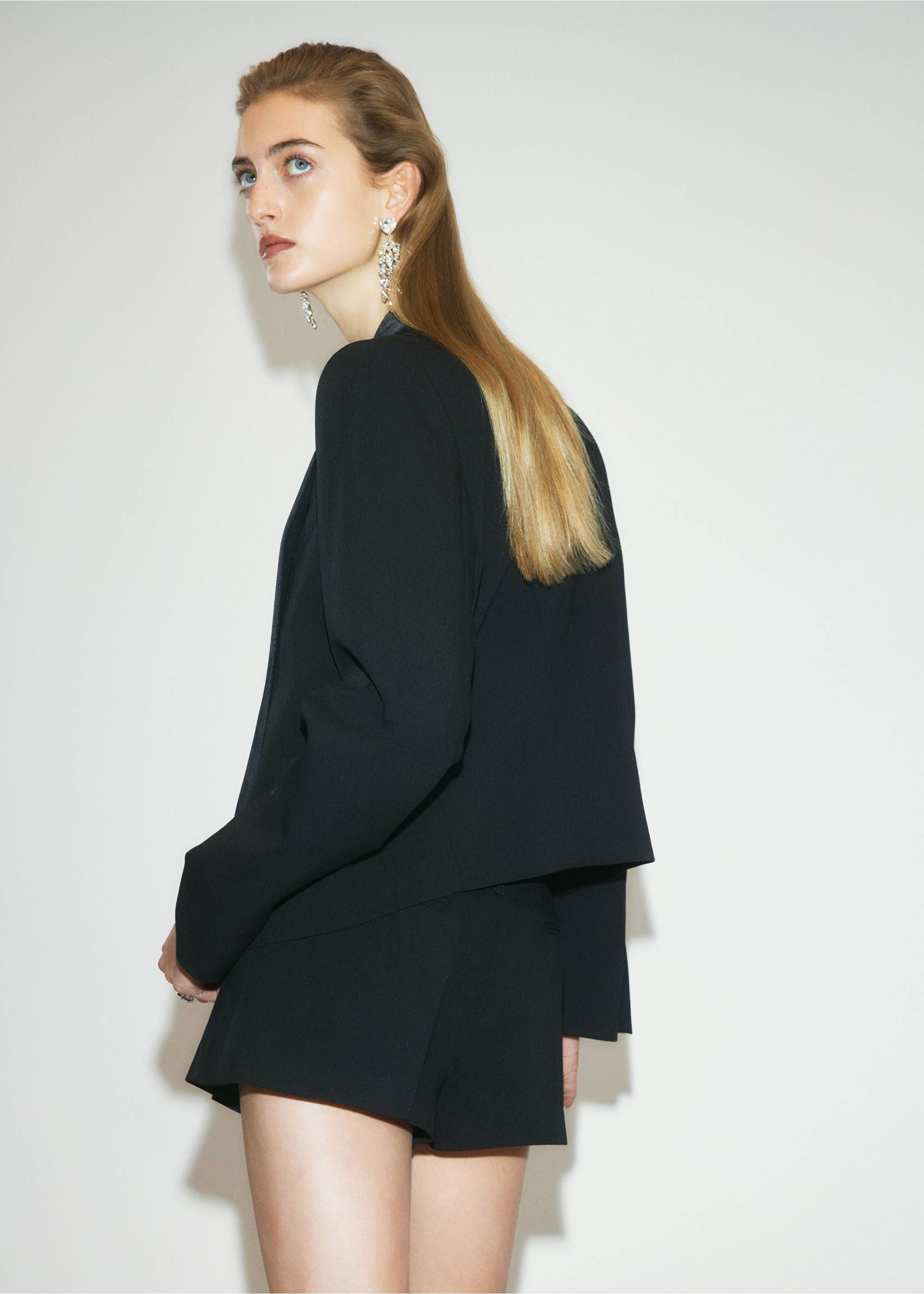Black collarless blazer, back view, Black. Ref: 37049145-00.