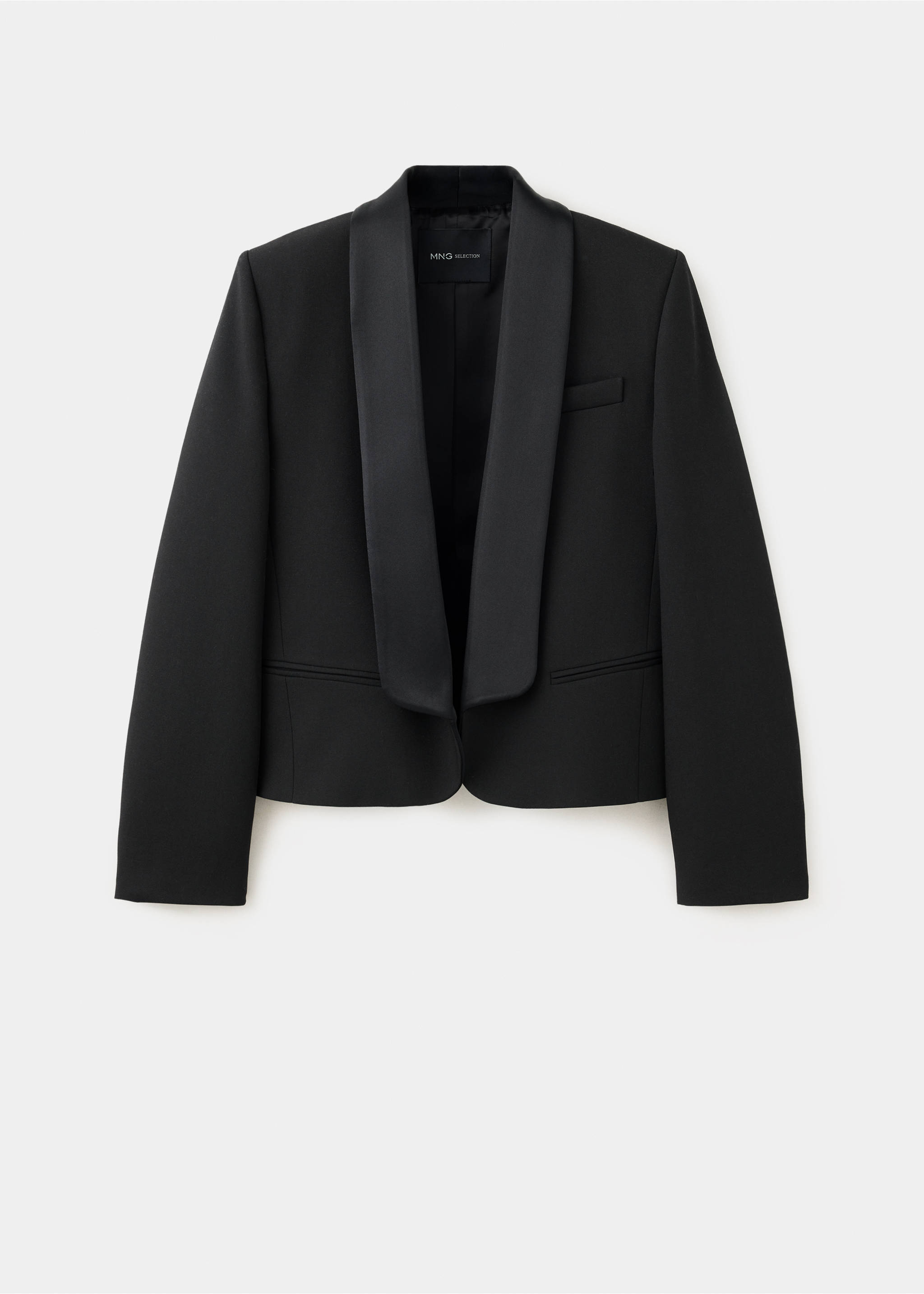 Blazer negro con solapa chal en satén., Negro. Ref: 37049145-00.