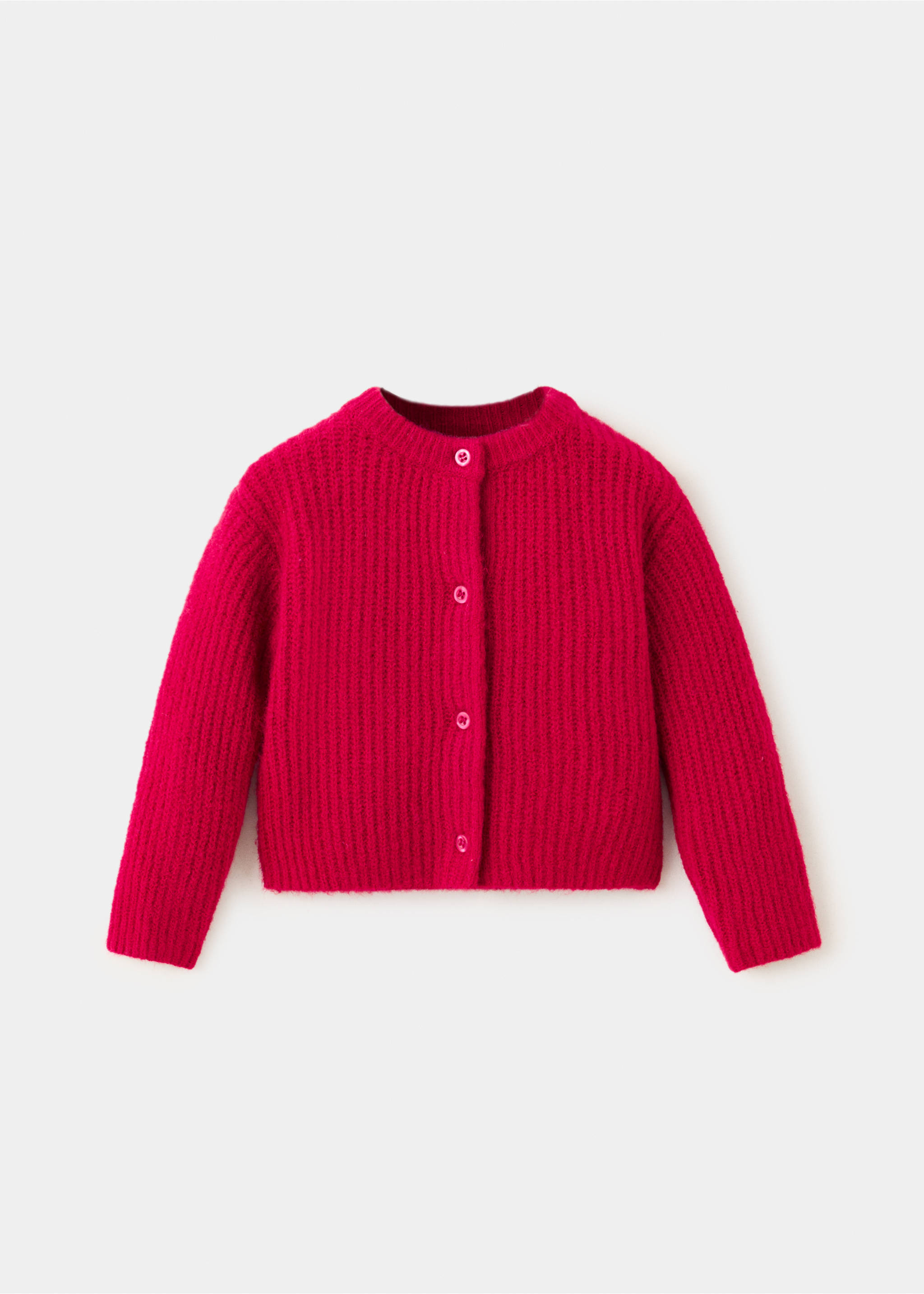 Bright pink knit cardigan with a crew neckline and front buttons., Red. Ref: 37049217-00.