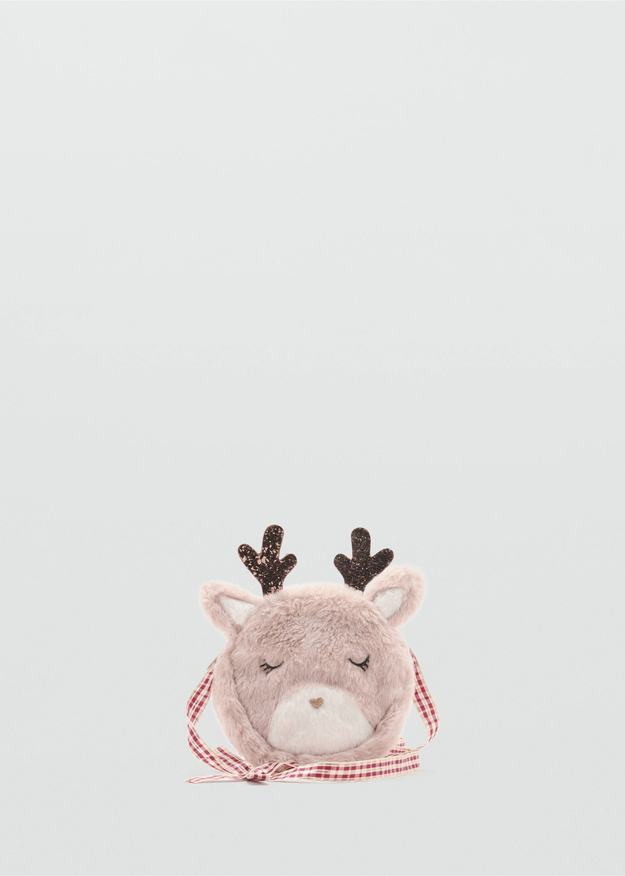 Pink faux-fur reindeer mini bag with gingham strap., Sand. Ref: 37049218-00.