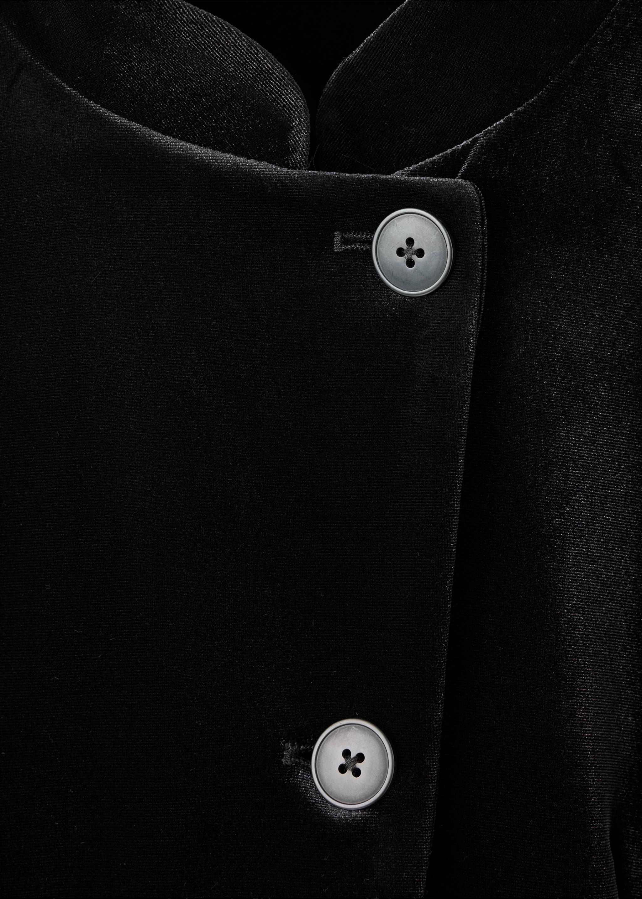 Black blazer detail showcasing light-grey front buttons., Black. Ref: 37049221-00.