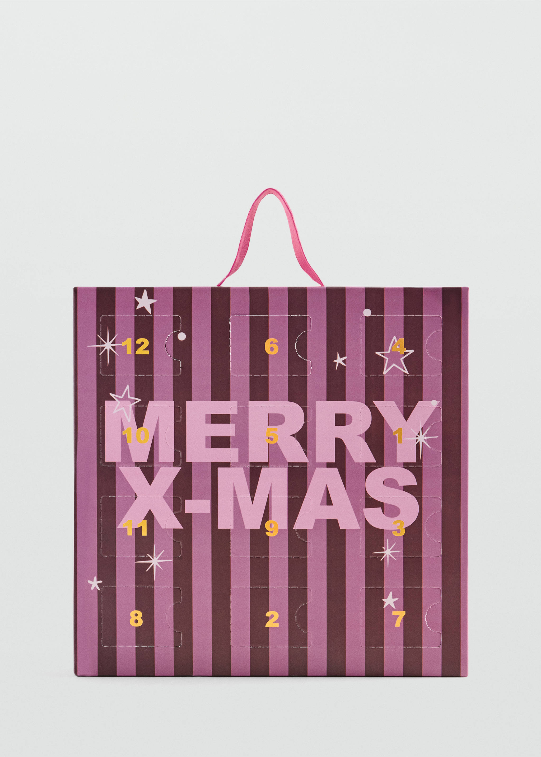 Pink and dark plum striped advent calendar with MERRY X-MAS text., Pink. Ref: 37049224-00.