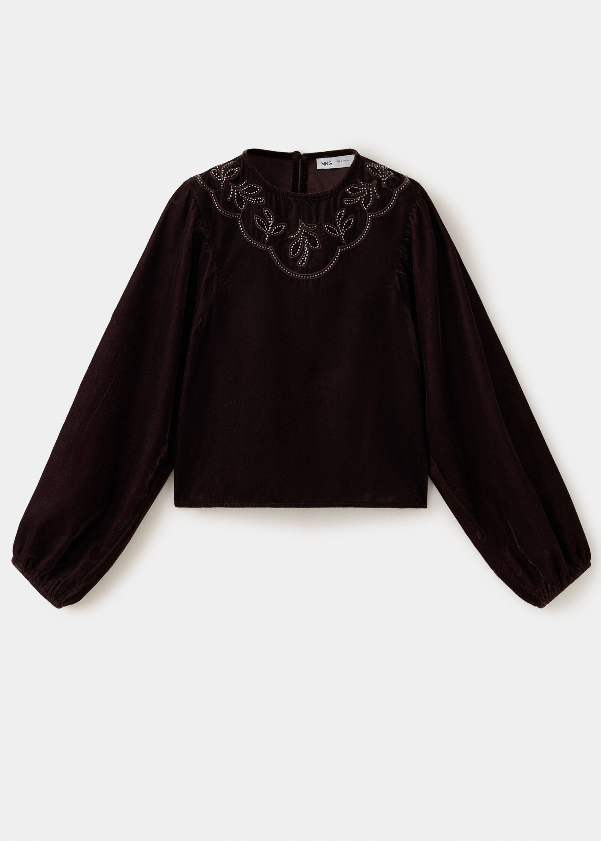 Dark brown blouse with long sleeves and a studded collar., Burgundy. Ref: 37049404-00.