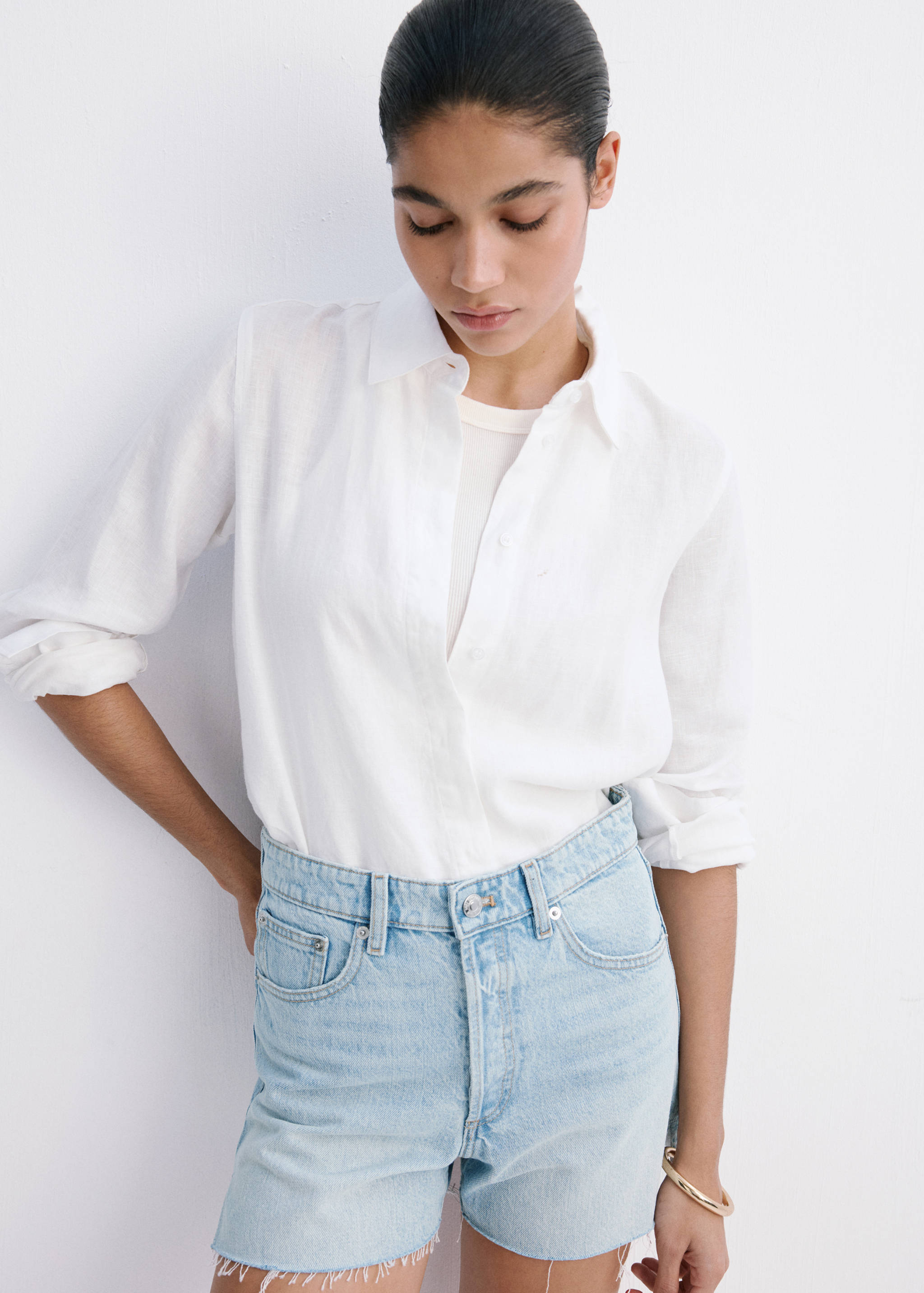 Short en jean revers effilochés - Détail de l'article 1