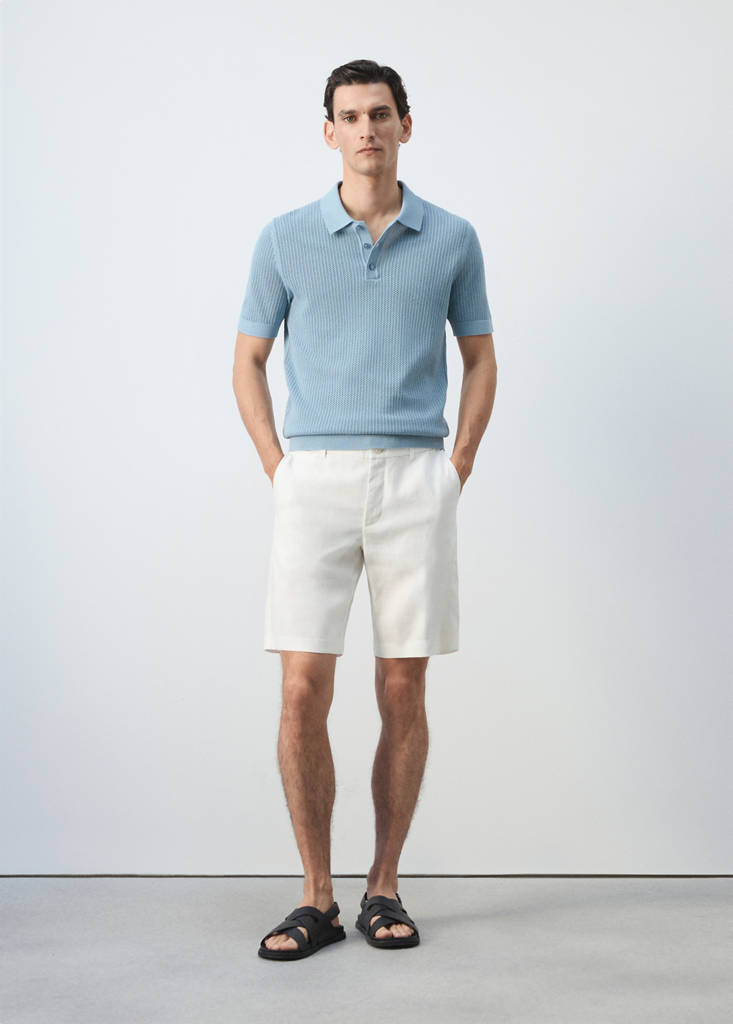 Slim-fit 100% linen bermuda shorts — Off White