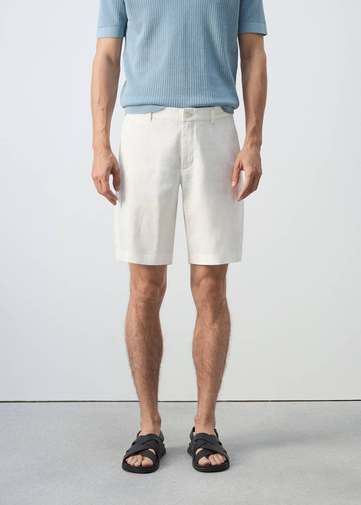 Slim-fit 100% linen bermuda shorts — Off White