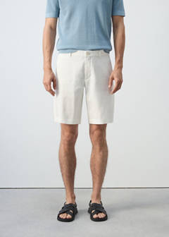 Slim-fit 100% linen bermuda shorts — Off White 1