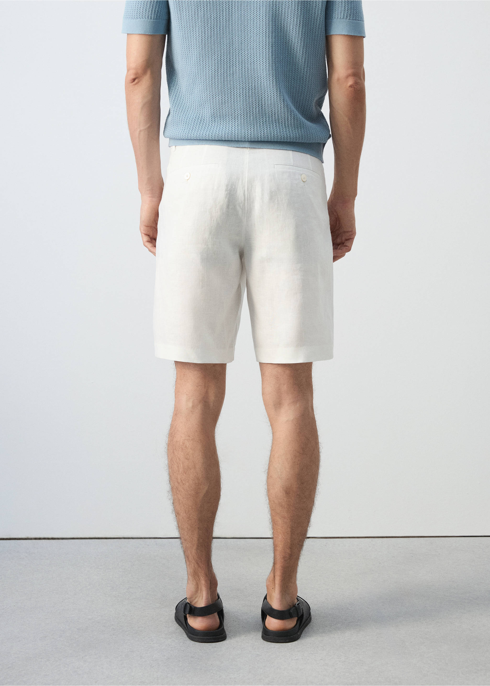 Bermudas slim fit 100% lino - Reverso del artículo, Blanco roto. Ref: 37051330-00.