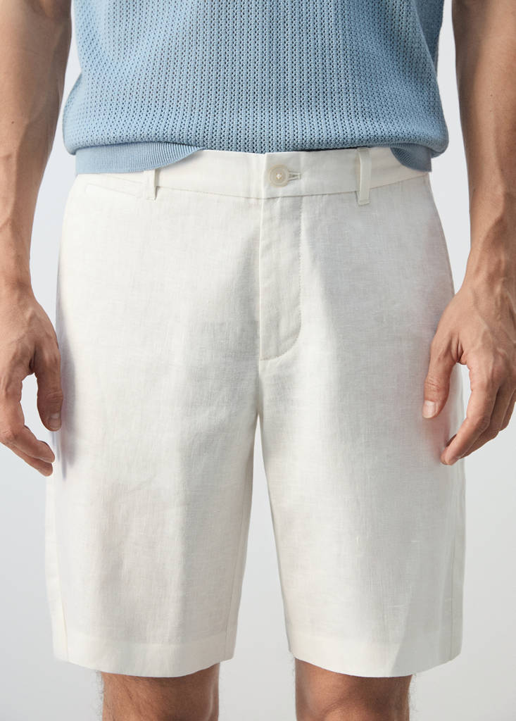 Slim-fit 100% linen bermuda shorts — Off White