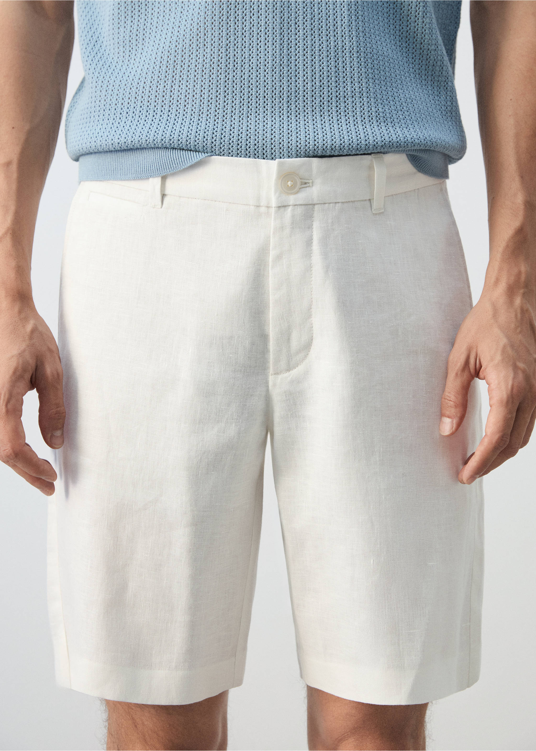 Bermudas slim fit 100% lino - Detalle del artículo 1, Blanco roto. Ref: 37051330-00.