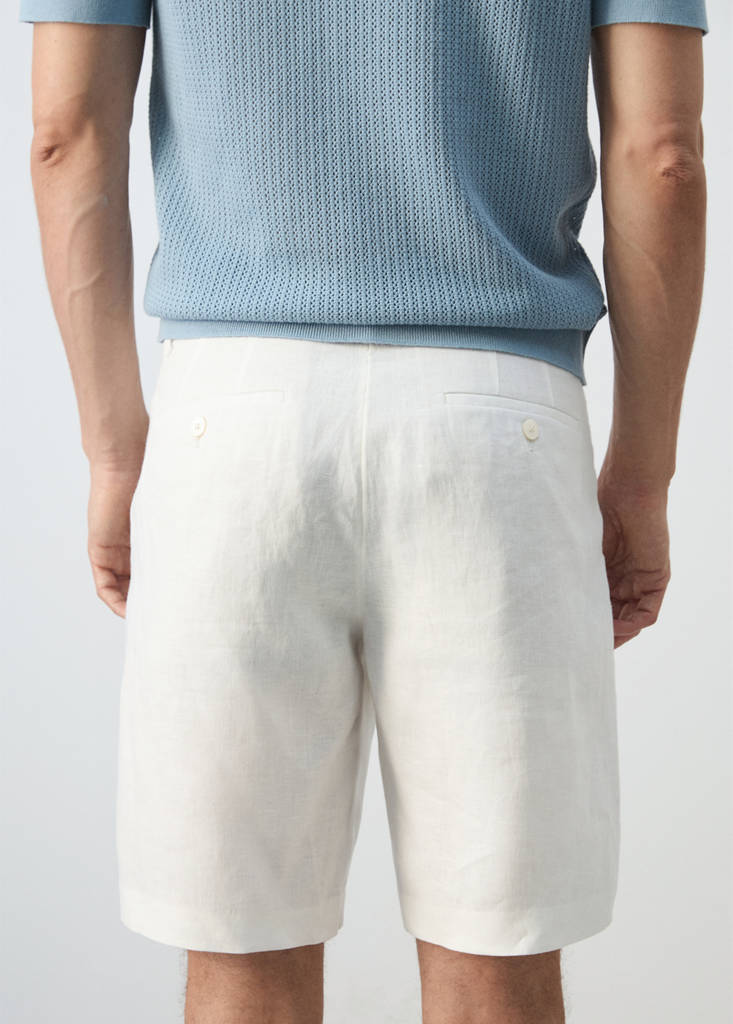 Slim-fit 100% linen bermuda shorts — Off White