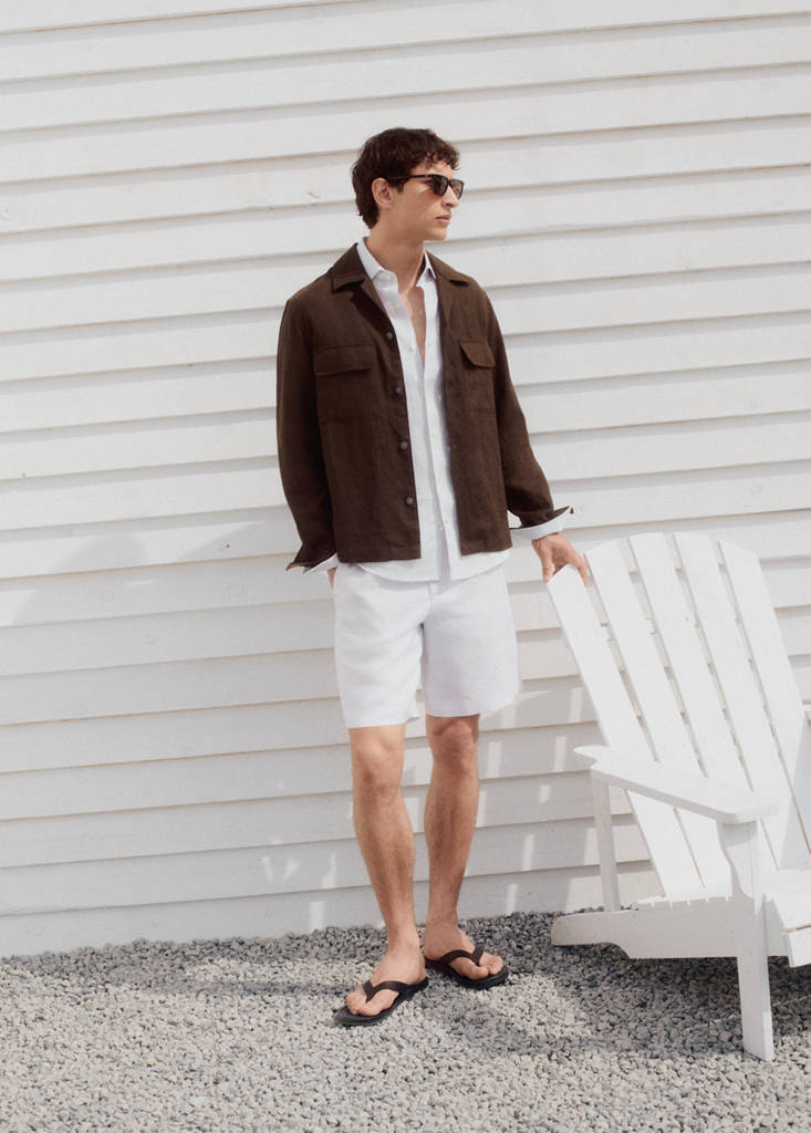 Slim-fit 100% linen bermuda shorts — Off White