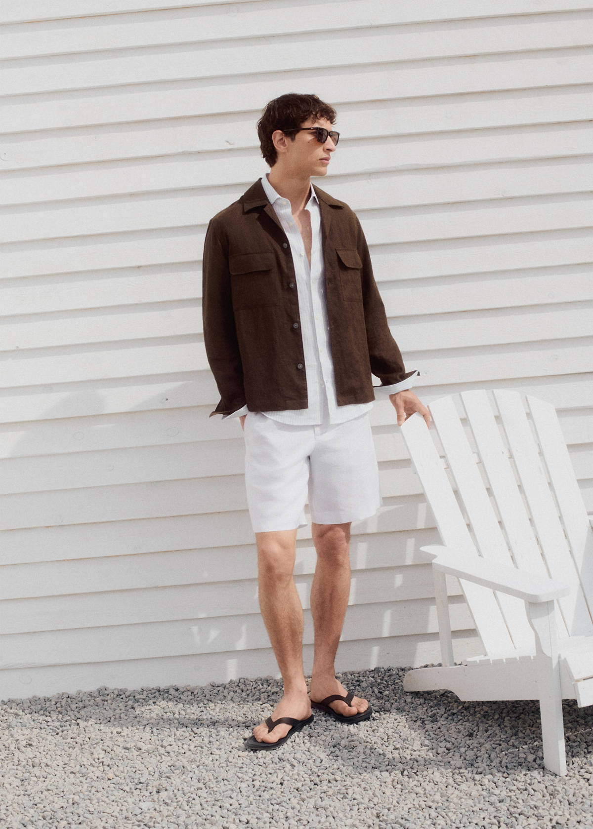 Slim-fit 100% linen bermuda shorts — Off White