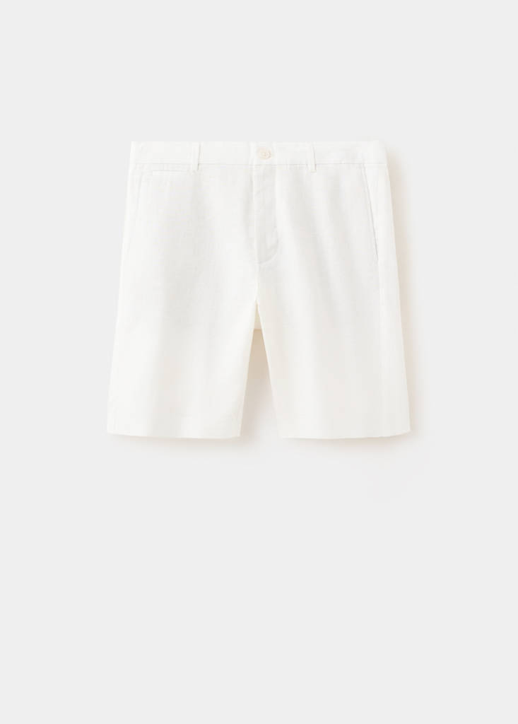 Slim-fit 100% linen bermuda shorts — Off White
