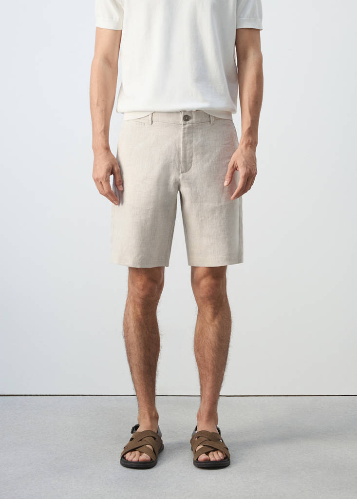 Slim-fit 100% linen bermuda shorts — Ecru