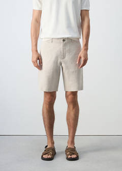 Slim-fit 100% linen bermuda shorts — Ecru 1