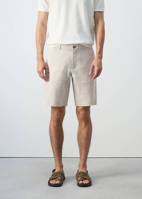 Slim-fit 100% linen bermuda shorts — Ecru