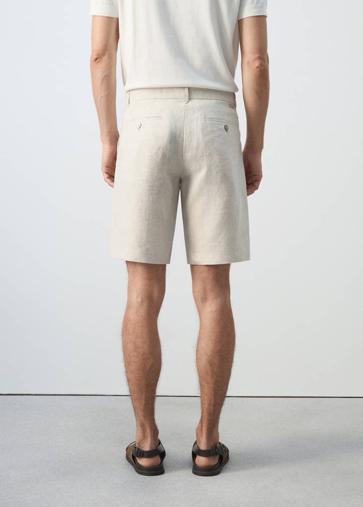Slim-fit 100% linen bermuda shorts — Ecru