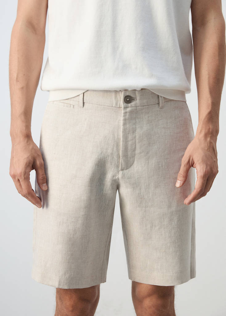 Slim-fit 100% linen bermuda shorts — Ecru