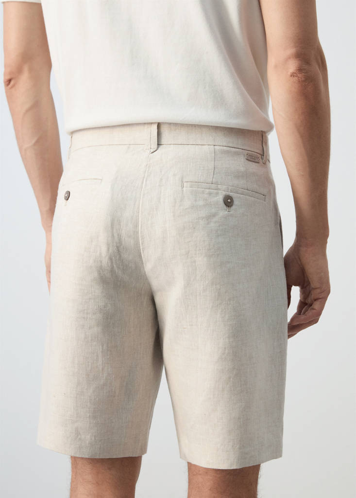 Slim-fit 100% linen bermuda shorts — Ecru