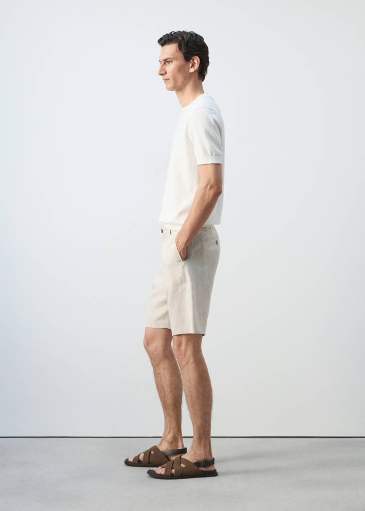 Slim-fit 100% linen bermuda shorts — Ecru