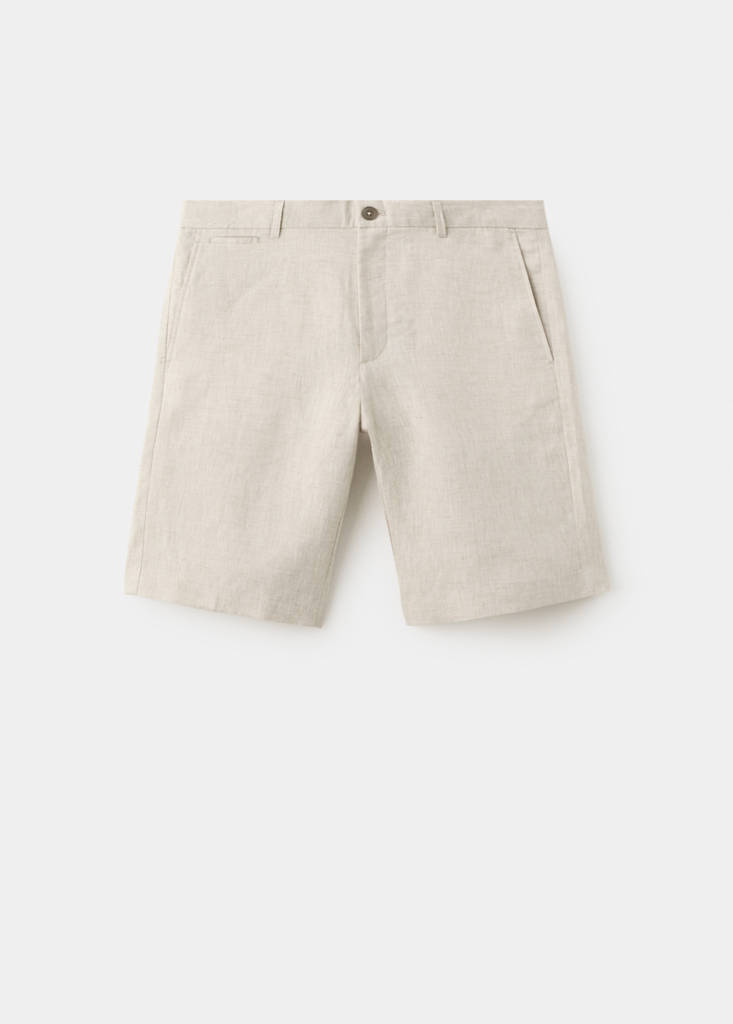 Slim-fit 100% linen bermuda shorts — Ecru