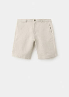Slim-fit 100% linen bermuda shorts — Ecru 7