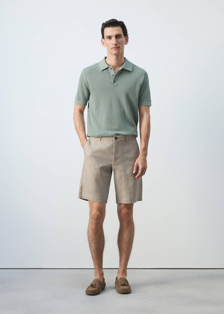 Slim-fit 100% linen bermuda shorts — Medium Brown