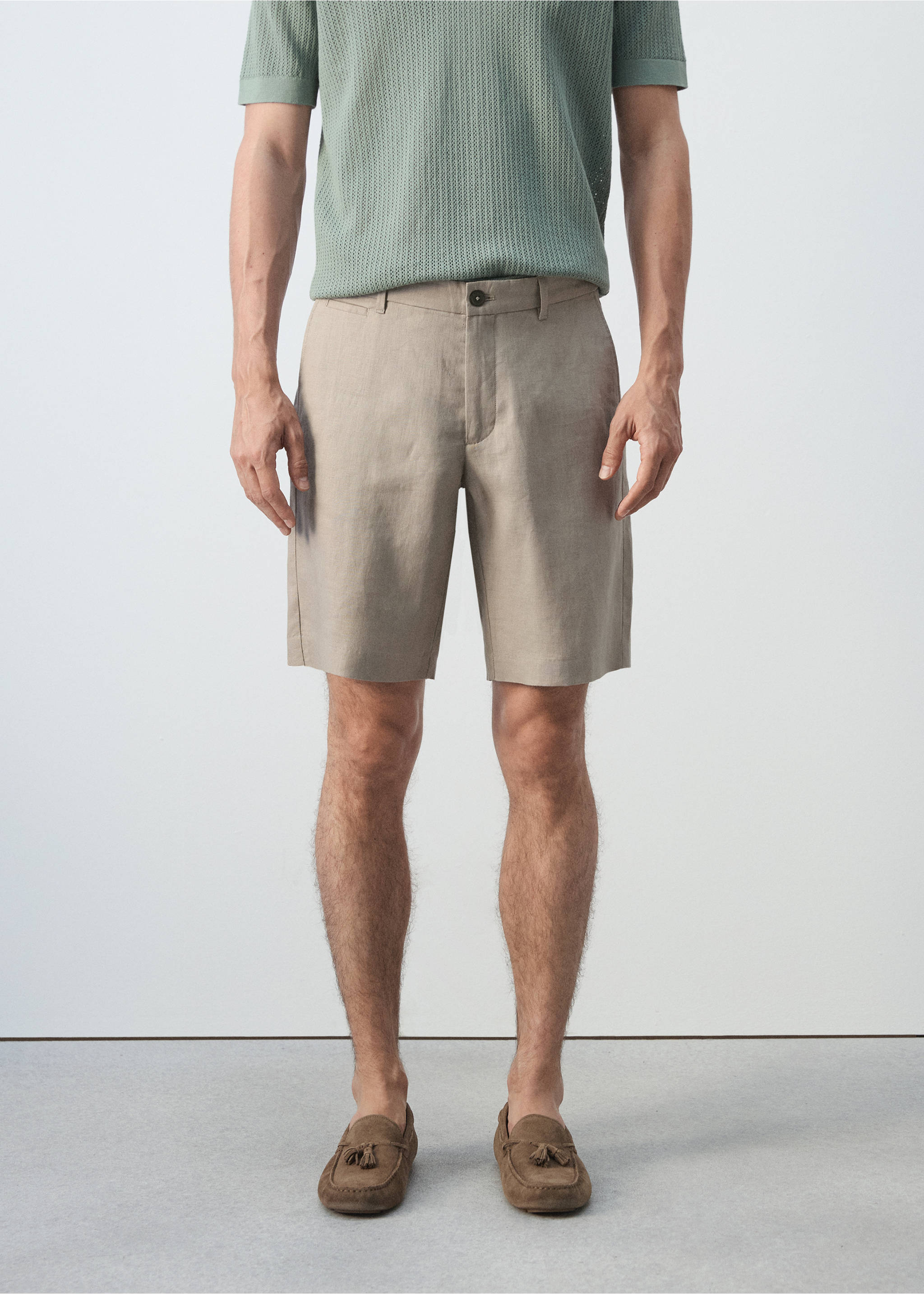 Bermudas slim fit 100% lino - Plano medio, Marrón medio. Ref: 37051330-00.