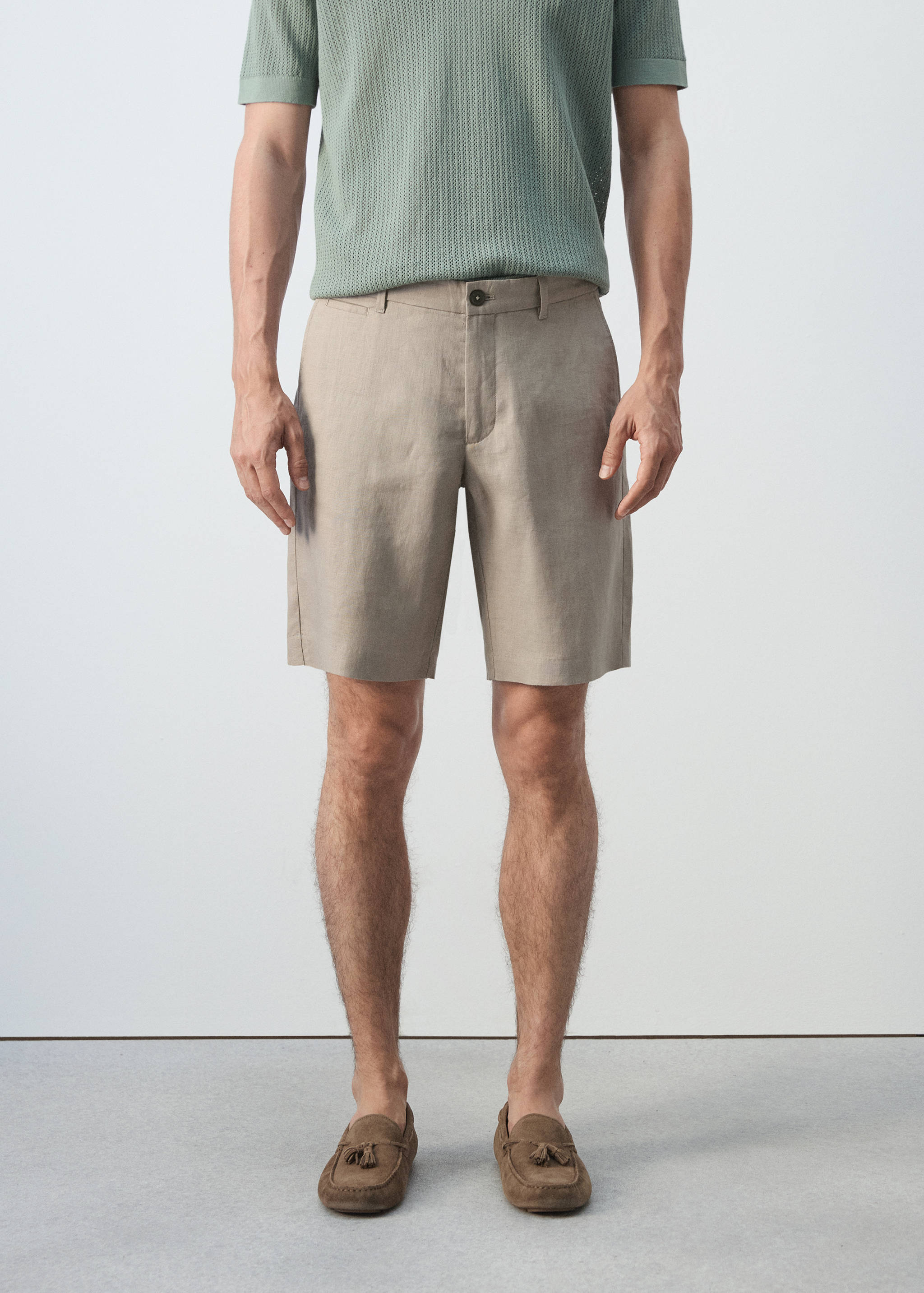 Bermudas slim fit 100% lino - Plano medio