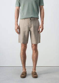 Slim-fit 100% linen bermuda shorts — Medium Brown 1