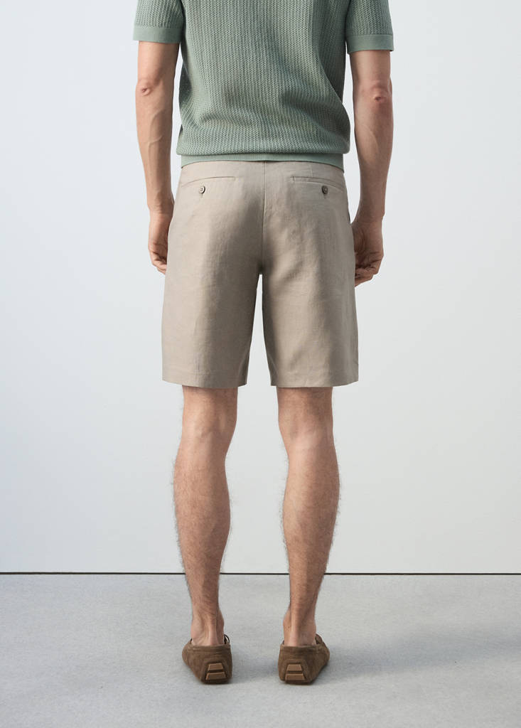 Slim-fit 100% linen bermuda shorts — Medium Brown