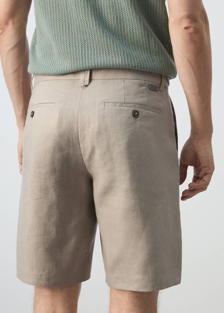 Slim-fit 100% linen bermuda shorts — Medium Brown