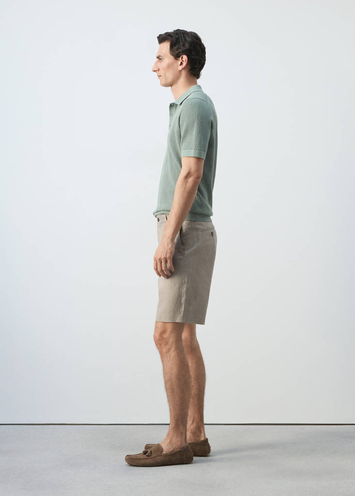 Slim-fit 100% linen bermuda shorts — Medium Brown