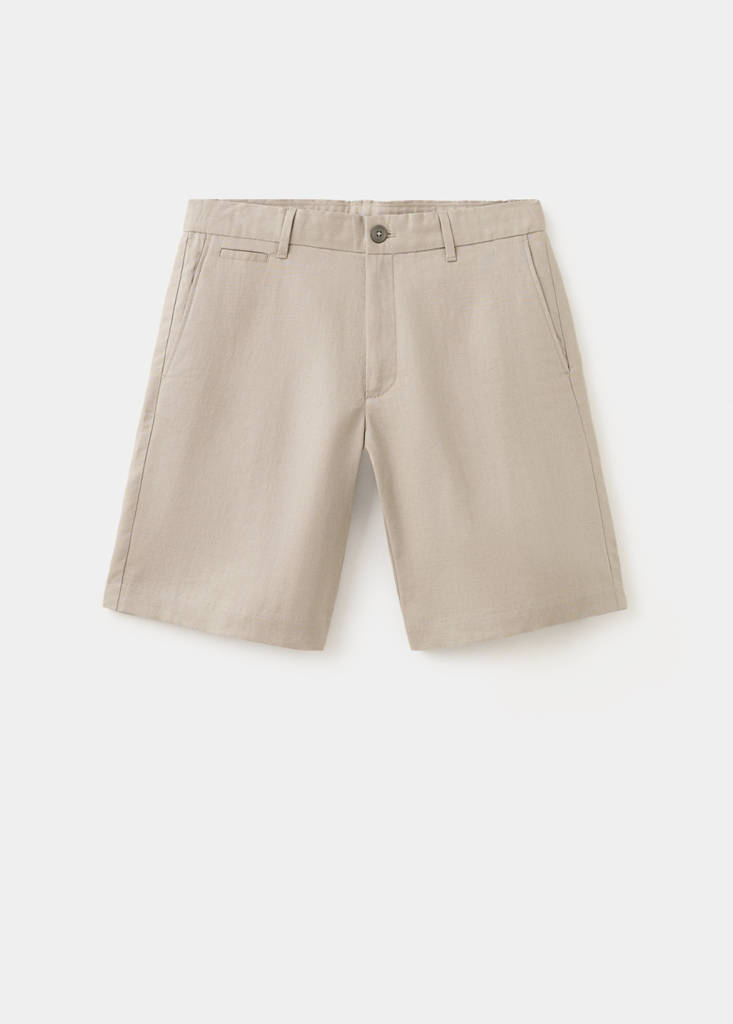 Slim-fit 100% linen bermuda shorts — Medium Brown