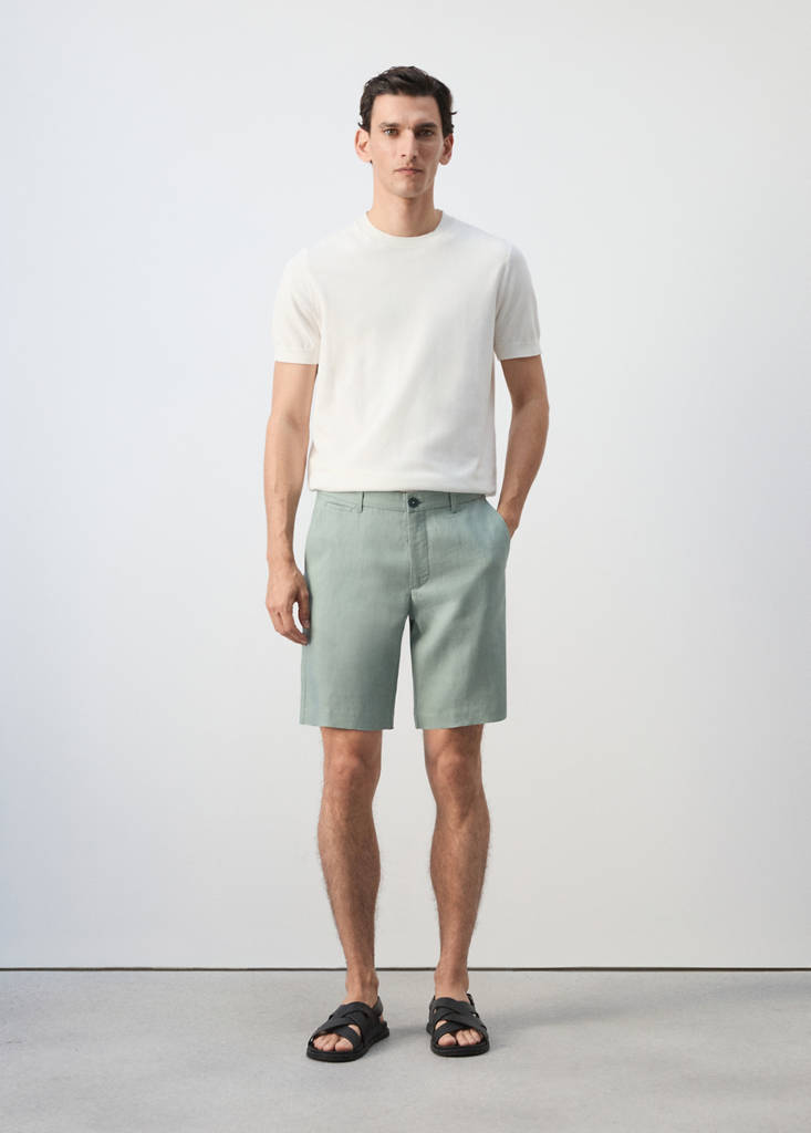 Slim-fit 100% linen bermuda shorts — Emerald Green