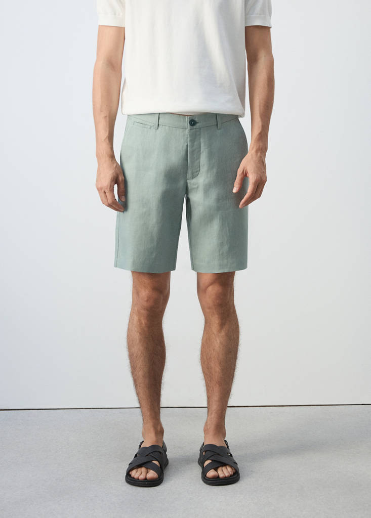 Slim-fit 100% linen bermuda shorts — Emerald Green