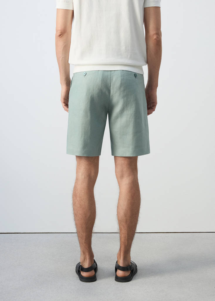 Slim-fit 100% linen bermuda shorts — Emerald Green