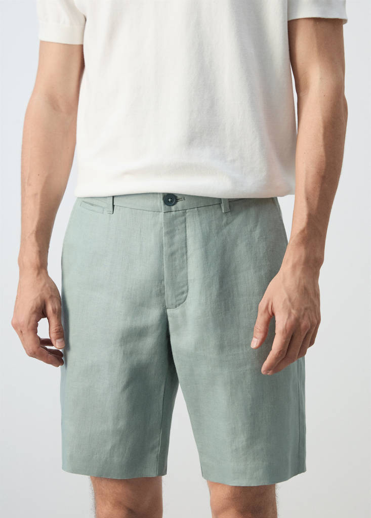 Slim-fit 100% linen bermuda shorts — Emerald Green