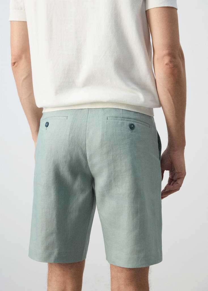 Slim-fit 100% linen bermuda shorts — Emerald Green