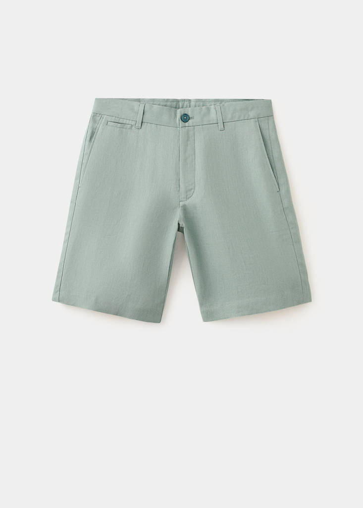 Slim-fit 100% linen bermuda shorts — Emerald Green