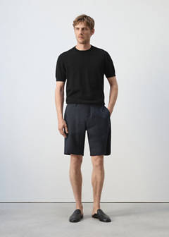 Slim-fit 100% linen bermuda shorts — Navy 2
