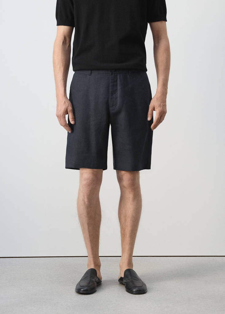Slim-fit 100% linen bermuda shorts — Navy